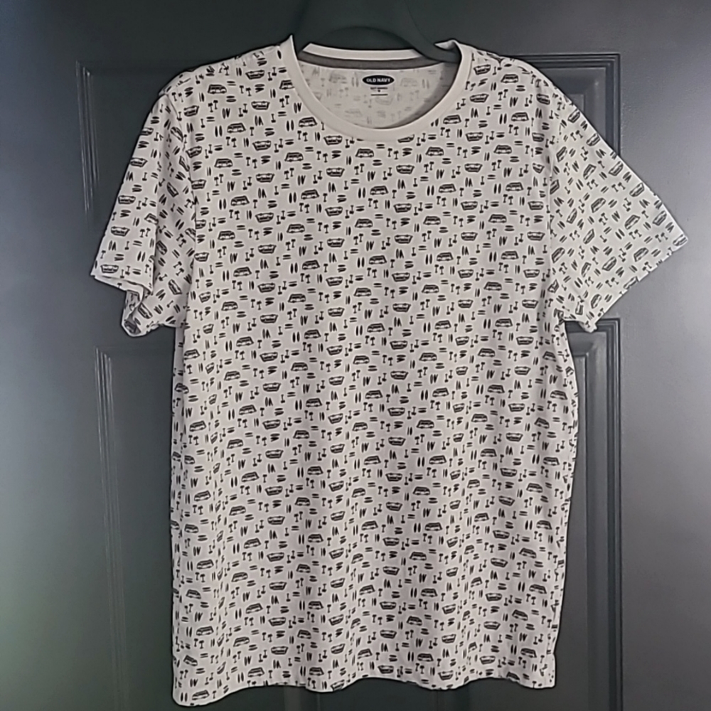Old Navy Short Sleeve Tee Shirt Soft Washed VW Bus Print Sz M White/Navy